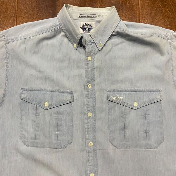 Dockers Vintage 90s Denim Cotton Blue Button Front Shirt Men's Size Large - Picture 2 of 8